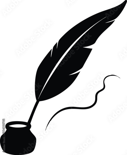 Vintage Feather Quill Pen Silhouette – Classic Writing Tool Vector Illustration