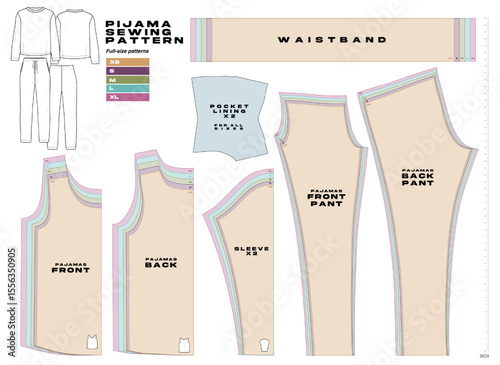 pajama garment sewing pattern, clothes pattern. different sizes, pajama regular fit pattern, clothing sewing
