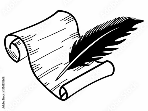 High-Quality Feather Quill And Parchment Scroll Combo Classic Symbol Element