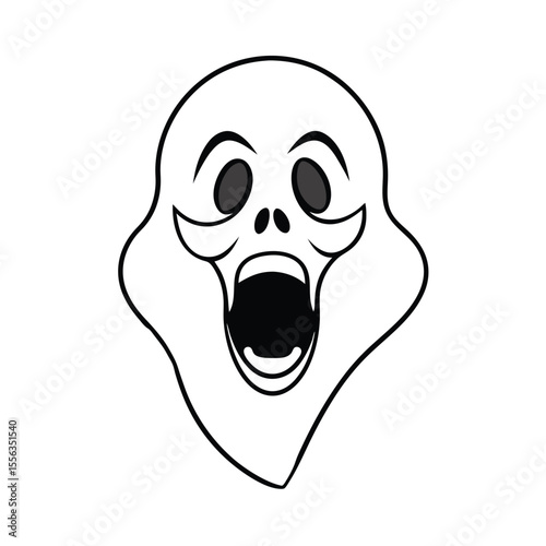 A digitally rendered vector illustration of a ghostly figure with its mouth wide open in a silent scream suitable for halloween or horror themes