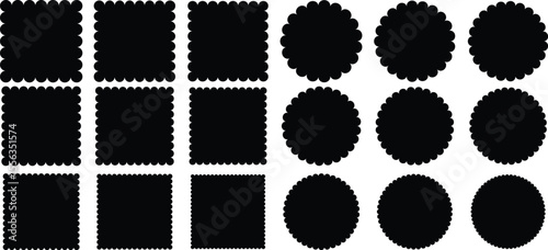 Zigzag Edge Shape Collection, Torn Paper Style Silhouette Stickers and Labels with Jagged Circle, Square, and Rectangle Designs.