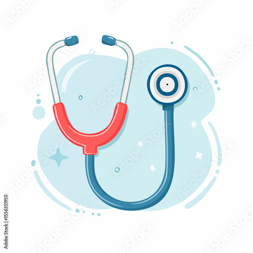 Red and Blue Stethoscope Illustration on Light Blue Background