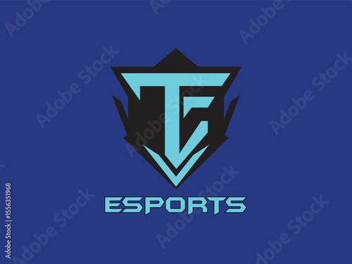 Vibrant esports logo in blue with stylized TF initials and sharp geometric emblem, suitable for gaming teams and streamers