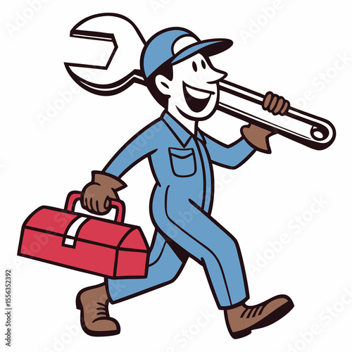 Skilled Mechanic Carrying Tools and Wrench Ready to Fix Anything