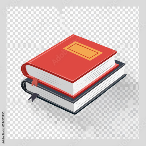 Stack of Red and Black Books on White Background