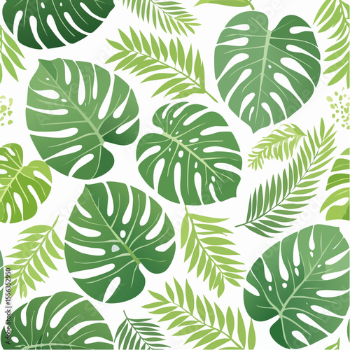 Tropical Green Leaves Seamless Pattern Background
