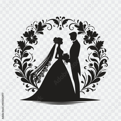 bride and groom silhouettes. Bride and groom silhouettes. Wedding silhouette black filled vector