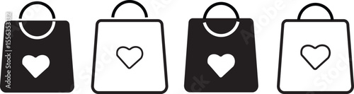 Shopping Bag Icon with Love Heart Symbol. shopping bag heart design,valentines day gifts, heart icon sign vector,

