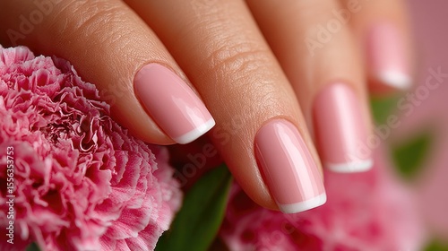 Pink French Manicure with Flowers
