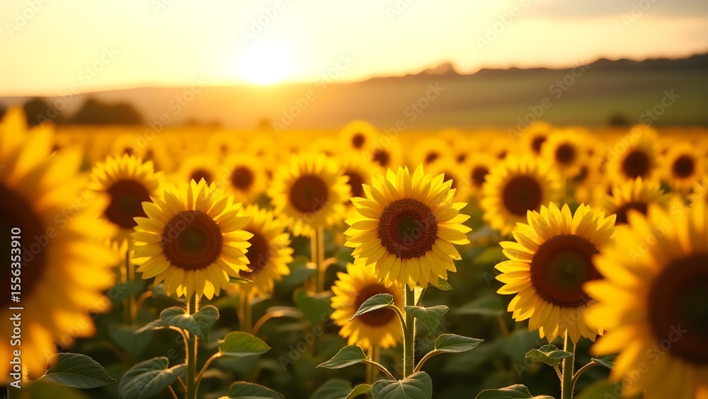 Fototapeta premium field of sunflowers at sunset