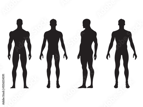 Four Male Figure Silhouettes for Design and Anatomy Reference