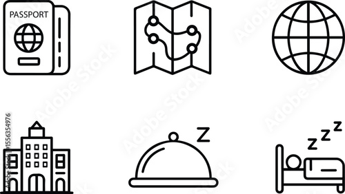  Travel Tourism and Hospitality Outline Icons Set.