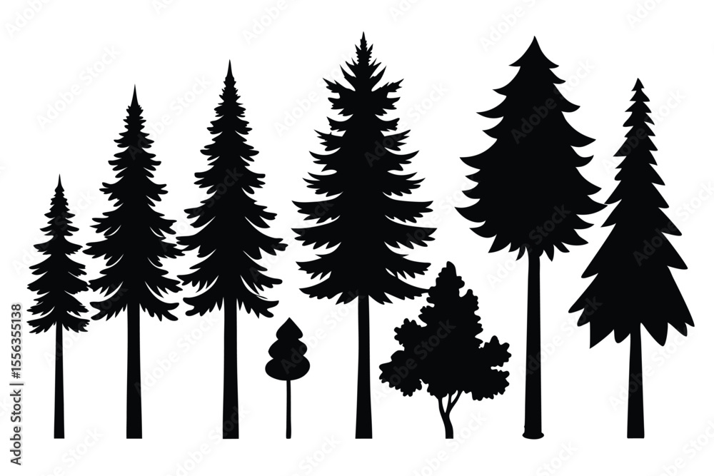 Obraz premium Silhouettes of various evergreen and deciduous trees