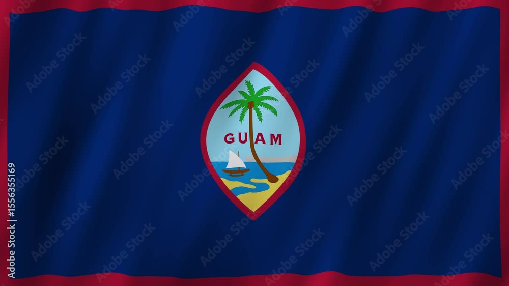 Guam flag waving proudly against clear blue sky