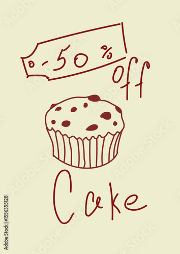 Retro Hand Drawn Poster For Bakery Market Discount Cake Sweet Advertising Vector Design