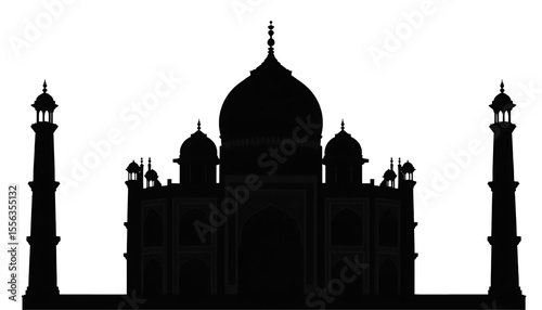 Taj Mahal Silhouette: An iconic silhouette of the Taj Mahal, a majestic monument to love, stands tall against a clean background, symbolizing timeless beauty and architectural grandeur.