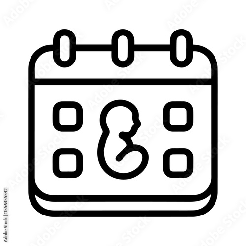 Calendar with baby silhouette marking a due date isolated on transparent background