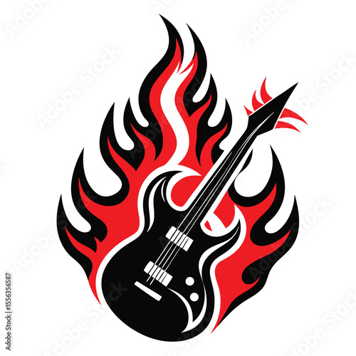 Guitar silhouettes set.Acoustic and heavy rock electric guitars musical instruments. Simple set of electric guitar vector icons for web design. Music symbols collection.Vector ilustration