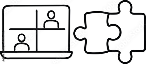 Online Video Conference Meeting Connection Puzzle Piece Teamwork Collaboration Icon Illustration