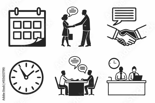meeting icon set sihouette black vector bundle