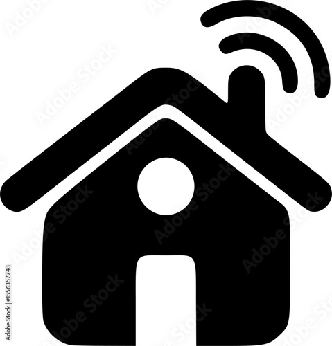 Modern smart home automation illustrated with a sleek black icon representing connectivity and technological innovation, silhouette