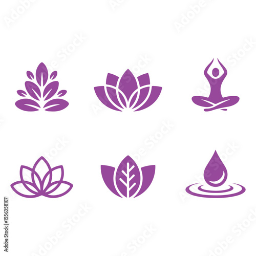 Purple Yoga and Wellness Icons on White Background