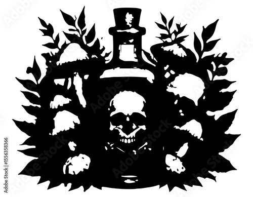 Gothic Skull and Poison Bottle Illustration Dark Fantasy Art