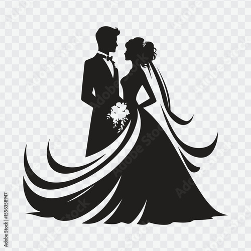 bride and groom silhouettes. Bride and groom silhouettes. Wedding silhouette black filled vector