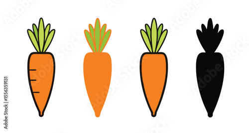 Carrot vegetable icon set. carrots and carrot vector art illustration isolated on white background.