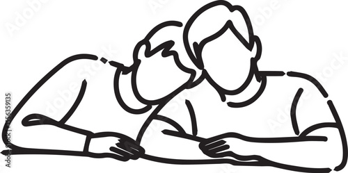 Man sleeping on another man's shoulder vector icon editable black stroke symbol of friendship comfort and trust isolated on transparent background simple modern design