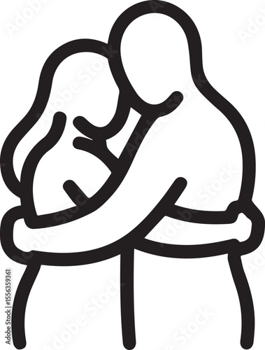 Man and woman hug vector icon editable black stroke couple embracing symbol of love care and support isolated on transparent background simple modern design