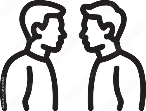Two friends seeing each other vector icon editable black stroke happy people meeting symbol of friendship joy isolated on transparent background simple modern design