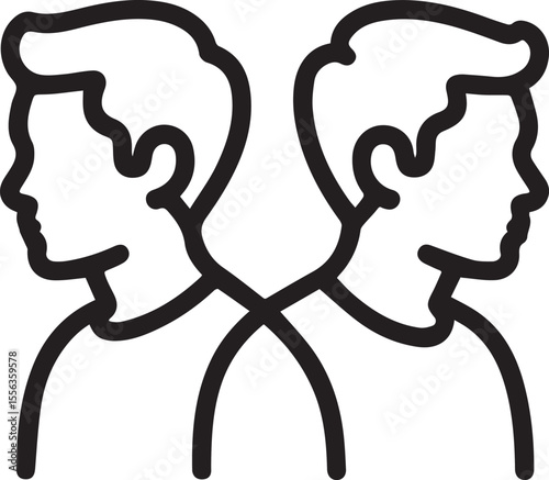 Two sad friends vector icon editable black stroke emotional people sitting together symbol of sadness and support on transparent background simple modern design