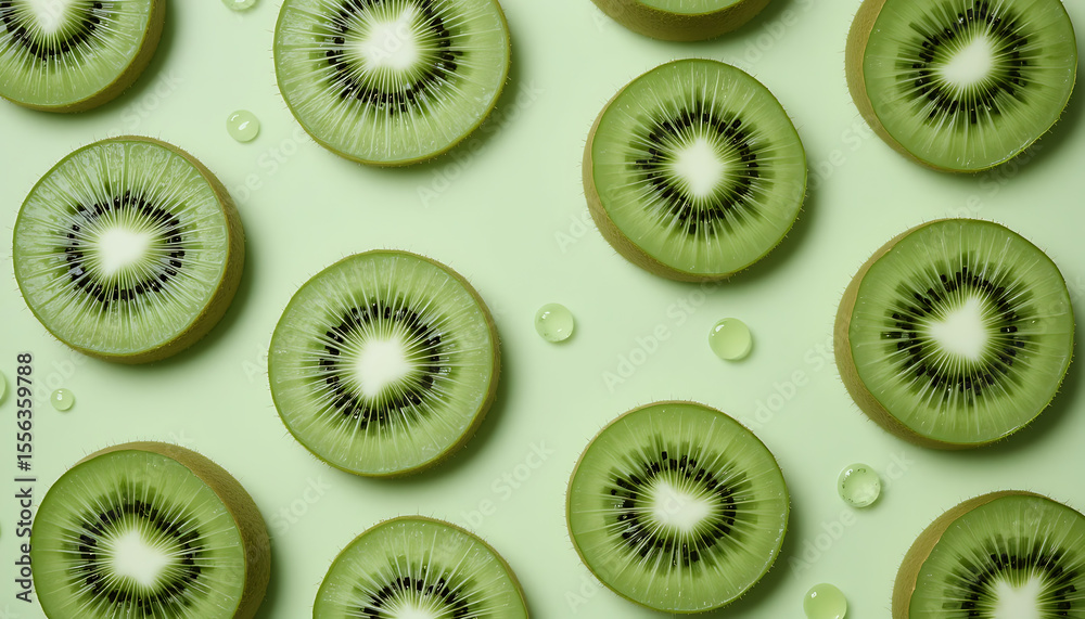 Fototapeta premium Vibrant Kiwi Fruit Slices Pattern A Refreshing Green Background