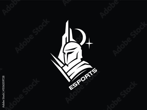 Spartan themed esports logo, spartan gaming, esports logo with warrior helmet and spear