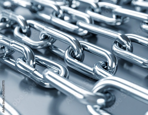 Interlocking Metal Chains: A close-up shot reveals the intricate details of several gleaming silver chains, their links meticulously interwoven, creating a pattern of strength and connection.