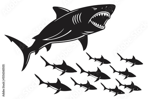 Great White Shark Attacking School of Fish