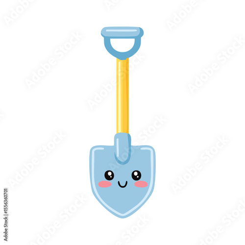 Cute light blue beach shovel with happy face illustration