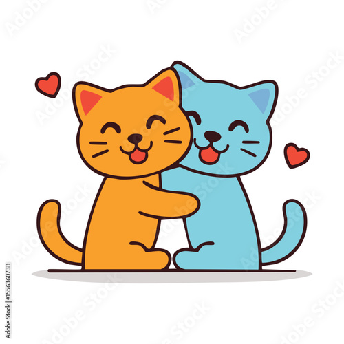 Two cute cats hugging, expressing love and affection, with hearts floating around them