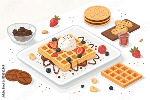 Illustration food vector waffle dessert snack sweet bakery breakfast background wafer iso on white background