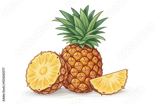 Pineapple fruit vector tropical illustration juicy food sweet design fresh organic summer on white background