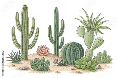 Illustration cactus vector design nature desert drawing graphic succulent set collection on white background