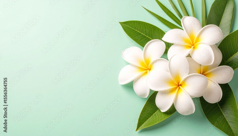 Naklejka premium プルメリアが彩る南国の癒しの緑背景コピースペース