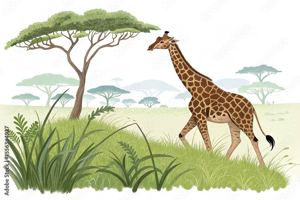 Fototapeta premium Giraffe animal safari illustration vector africa african wildlife zoo wild nature art ca on white background