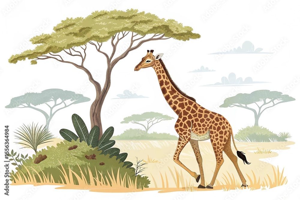 Obraz premium Giraffe animal safari illustration vector africa african wildlife zoo wild nature art ca on white background
