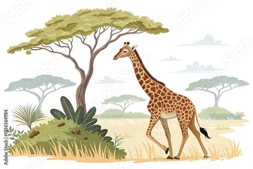 Giraffe animal safari illustration vector africa african wildlife zoo wild nature art ca on white background