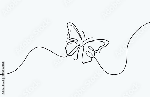 butterfly line drawing, continuous single line drawing of beautiful flying butterfly nature animal wildlife concept for beauty fashion spa sketch drawing single line art graphic vector illustration
