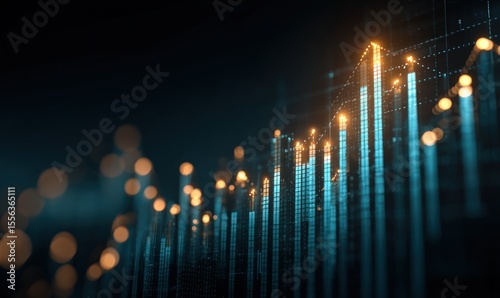 Financial growth chart with rising trend analysis and economic market forecast data