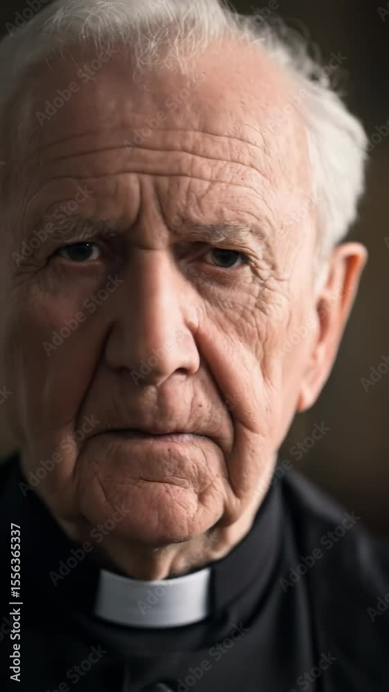 Close up portrait of an old caucasian man, a priest with a strong facial expression. Concept of religion, faith, and aging, footage. Close up portrait of an old caucasian man, a priest with a strong facial expression. Concept of religion, faith, and aging, footage.