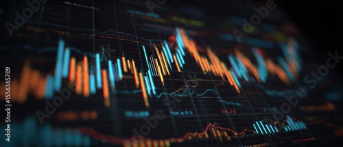 Stock market analysis and trading data visualization with financial charts and graphs